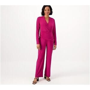 ATTITUDES BY RENEE NEW $70 Como Jersey Mock Wrap Waist Jumpsuit Plum Red Small